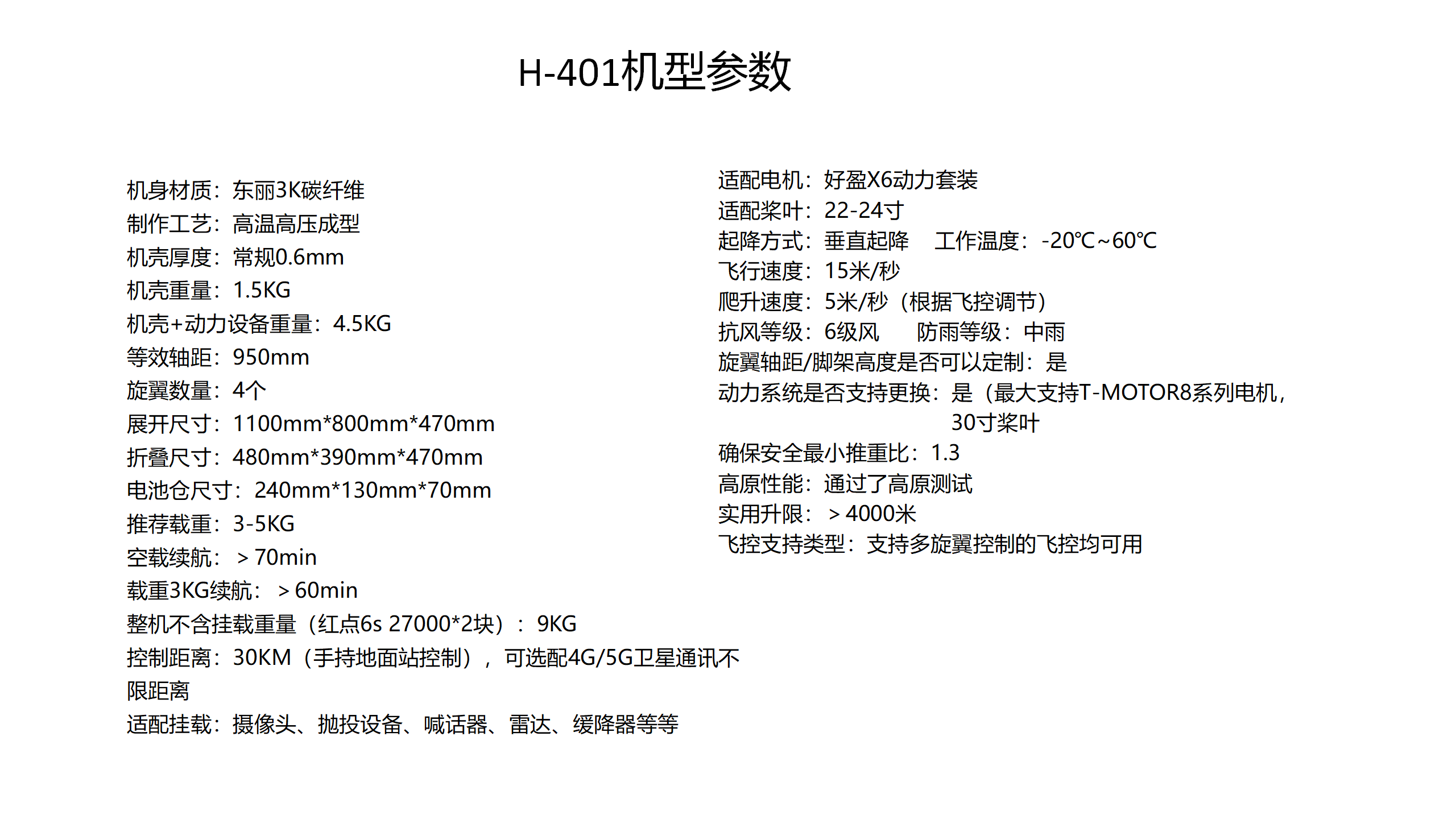 H4机型参数表